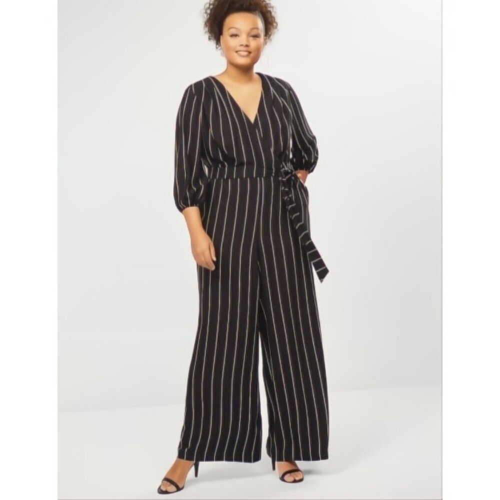 Lane Bryant Striped Faux Wrap Jumpsuit 14